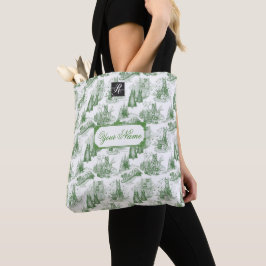 MINI SCHNAUZER Terrier Green Toile w/Custom Name Tote Bag