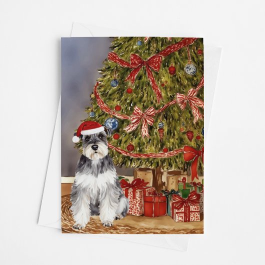 Mini Schnauzer Waterverf onder de kerstboom Kaart