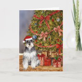 Mini Schnauzer Waterverf onder de kerstboom Kaart (Voorkant)