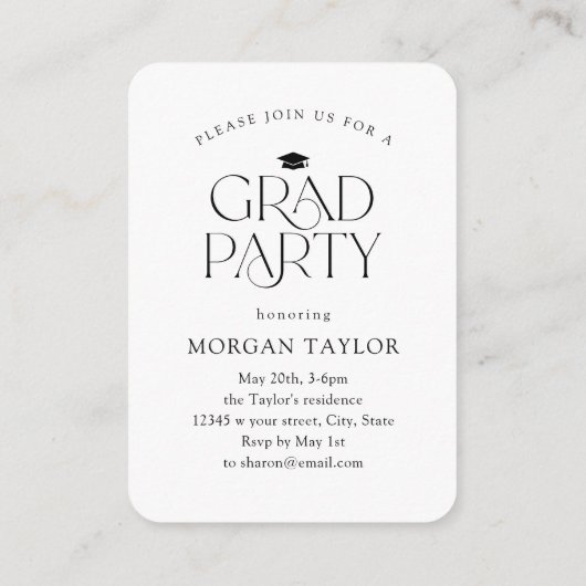 Mini sierlijke elegantie Foto Afstuderen Uitnodige Informatiekaartje (Achterkant)