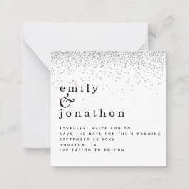 MINI Silver Glitter Minimal Wedding Save the Date Notitiekaartje