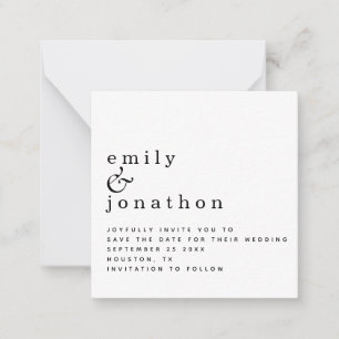 MINI Simple Black White Wedding Save the Date Notitiekaartje