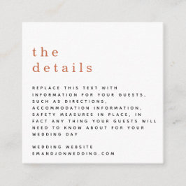 MINI Simple Typography Terracotta Wedding Details Informatiekaartje