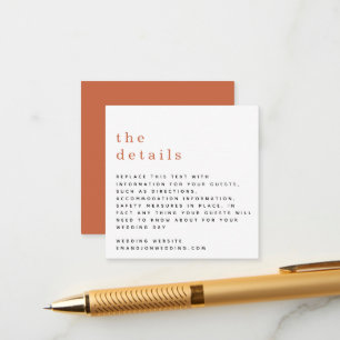 MINI Simple Typography Terracotta Wedding Details Informatiekaartje