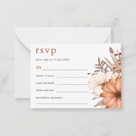 MINI SIZE Elegant Autumn Florals Wedding RSVP Notitiekaartje (Voorkant)
