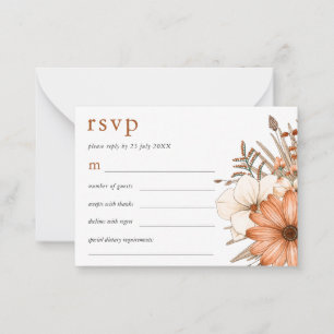 MINI SIZE Elegant Autumn Florals Wedding RSVP Notitiekaartje