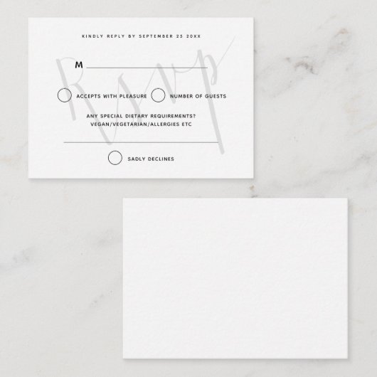 MINI SIZE Elegant Grey Script Text Overlay RSVP Notitiekaartje (Voorkant / Achterkant)