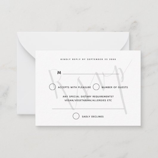 MINI SIZE Elegant Grey Script Text Overlay RSVP Notitiekaartje (Voorkant)
