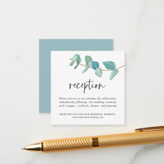 MINI SIZE Eucalyptus Weddenschap Informatiekaartje (Voorkant / Achterkant in situ)