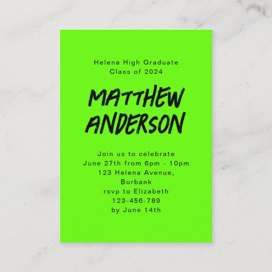 MINI SIZE Lime Green Foto's Afstuderen Invitation Informatiekaartje (Achterkant)