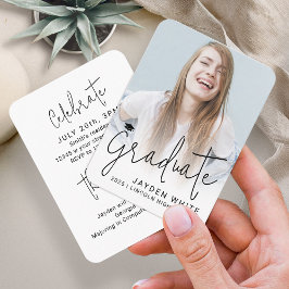 Mini Size Modern Script Photo Afstuderen Uitnodige Informatiekaartje