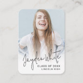 Mini Size Modern Script Photo Afstuderen Uitnodige Informatiekaartje (Voorkant)