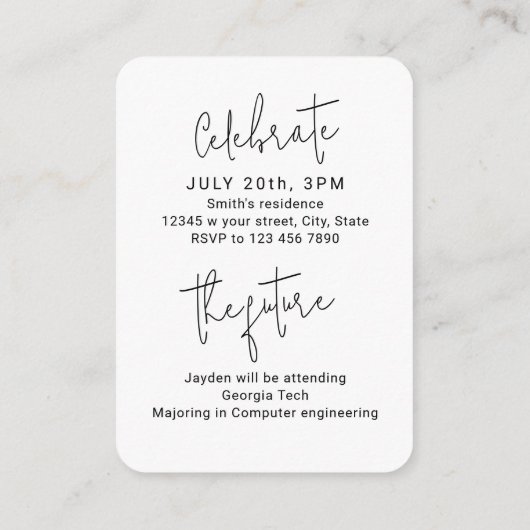 Mini Size Modern Script Photo Afstuderen Uitnodige Informatiekaartje (Achterkant)