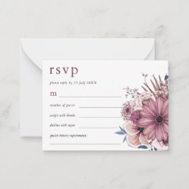 MINI SIZE Paarse Berry Florals Wedding RSVP Notitiekaartje