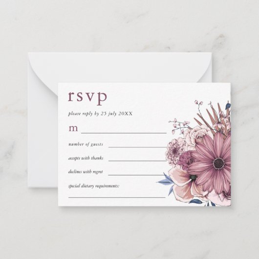 MINI SIZE Paarse Berry Florals Wedding RSVP Notitiekaartje (Voorkant)