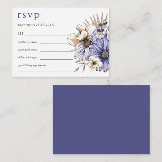 MINI SIZE Paarse Cream Florals Weddenschap RSVP Notitiekaartje (Voorkant / Achterkant)