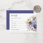 MINI SIZE Paarse Cream Florals Weddenschap RSVP Notitiekaartje (Voorkant / Achterkant in situ)