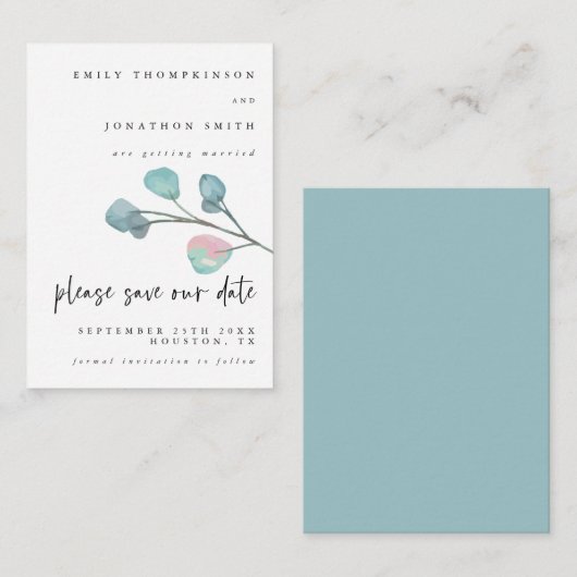 MINI SIZE Pastel Eucalyptus Weddenschap opslaan Da Notitiekaartje (Voorkant / Achterkant)