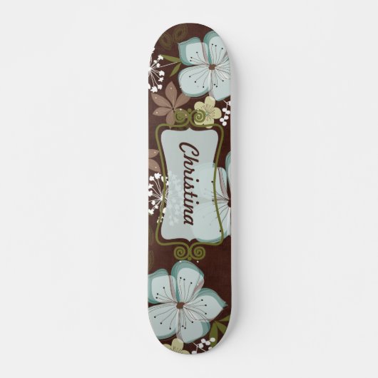 Mini Skateboard Hawaïaanse Blauwe Bloemen (Voorkant)