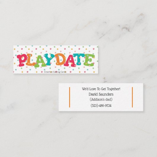 Mini speeldatum die we graag willen ophangen contactkaartje (Voorkant / Achterkant)