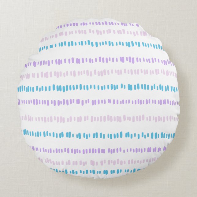 Mini Strokes Pattern Turquoise Paarse Roze Rond Kussen (Voorkant)