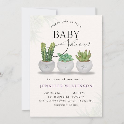 Mini Succulent Greenery Baby shower Kaart (Voorkant)