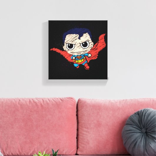 Mini Superman Sketch Canvas Afdruk (Insitu (Woonkamer))