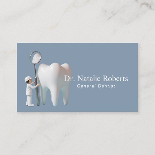 Mini Tandarts & Heldere Tand Stoffig Blauw Tandhee Afsprakenkaartje (Voorkant)