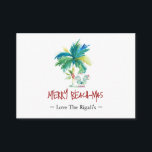Mini Tropisch strand Kerst Kaarten Notitiekaartje<br><div class="desc">Deze mini-tropische strand kerstkaarten zijn voorzien van een eiland-geïnspireerde exotische palmboom en schattige vakantie kerstman dragen van een Bahama shirt en sandalen in tinten van rood en groen. De woorden "Merry Beach-mas" zijn met de hand geletterd. Gebruik de sjabloon velden om uw persoonlijke begroeting toe te voegen. Een grappige en...</div>