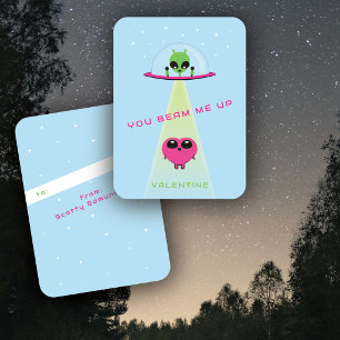 Mini UFO Alien Hart Ontvoering Kinderen Valentijns Notitiekaartje