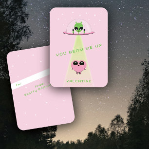 Mini UFO Alien Hart Ontvoering Kinderen Valentijns Notitiekaartje