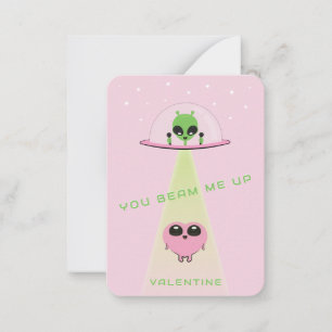 Mini UFO Alien Hart Ontvoering Kinderen Valentijns Notitiekaartje