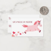 Mini Valentijnsdag Kaart Roze Eenhoorn met Harten Notitiekaartje (Voorkant / Achterkant in situ)