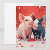 Mini Varkens Valentijnsdag Feestdagenkaart (Voorkant / Achterkant)
