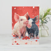 Mini Varkens Valentijnsdag Feestdagenkaart (Staand voorkant)
