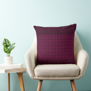 Mini vierkanten in vierkanten magenta aubergine kussen