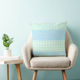 Mini vierkanten in vierkanten pastel blauw groen kussen