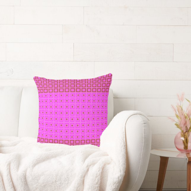 Mini vierkanten in vierkanten zwart rood heet roze kussen (Bank)