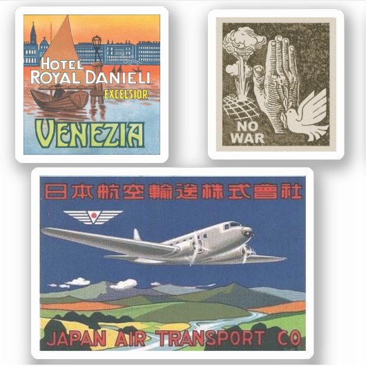 Mini vintage reisbagagelabel stickers (Voorkant)