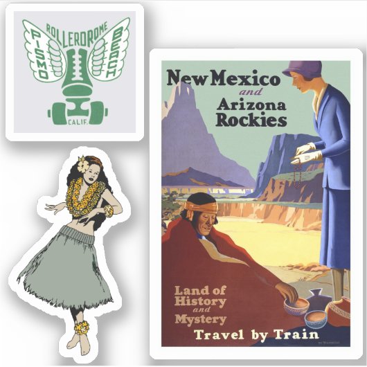 Mini vintage reisbagagelabel stickers (Voorkant)