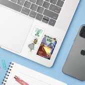 Mini vintage reisbagagelabel stickers (Laptop met iPhone)