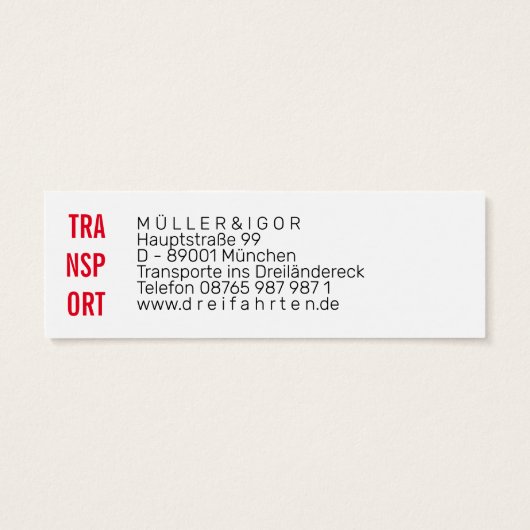 Mini Visitenkarten für Kurierfahrer Mini Visitekaartjes (Achterkant)