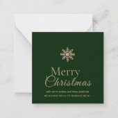 Mini Vrolijke Kerstmis Groen en Gouden Sneeuwvlok Notitiekaartje (Voorkant)