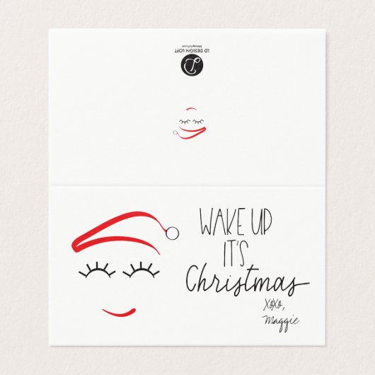 MINI - Wakker worden, het is Kerstmis" wimpers Kaart (Buitenkant ongevouwen)