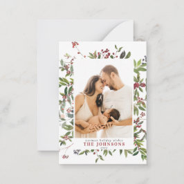 Mini Warm Winter Berry Vrolijk Kerstfeest Foto Notitiekaartje