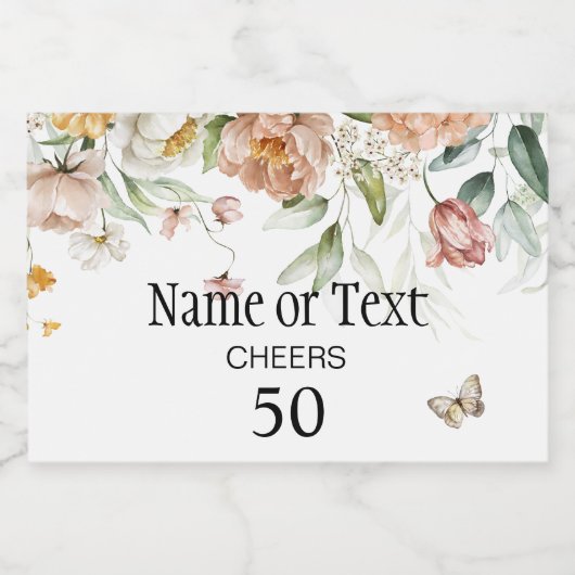 Mini Waterverf Blush Roze Bloemen Drop Sparkling Wijnetiket (Enkel label)