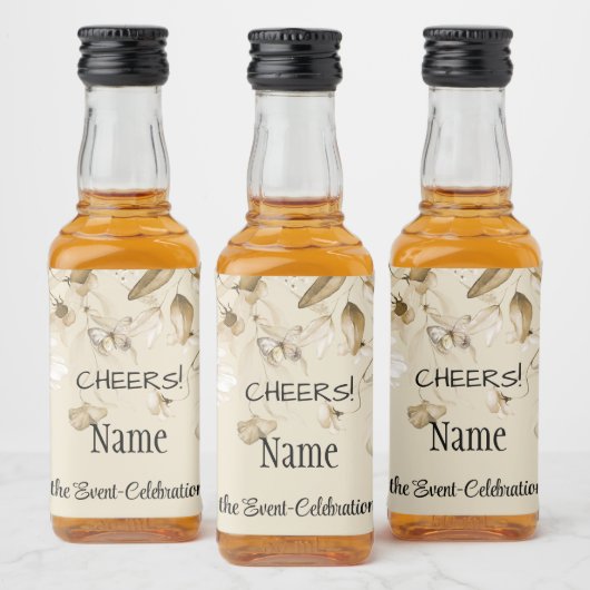 Mini Waterverf Sepia Stilleven Bloemendruppel Likeurfles Etiket