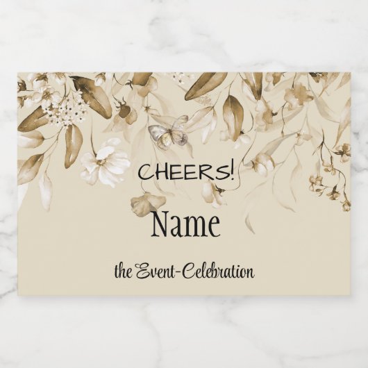 Mini Waterverf Sepia Stilleven Bloemendruppel Likeurfles Etiket (Enkel label)