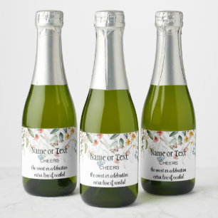 Mini Waterverf Stilleven Bloemendruppel Sparkling Wijnetiket