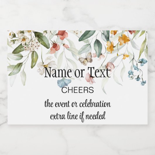 Mini Waterverf Stilleven Bloemendruppel Sparkling Wijnetiket (Enkel label)